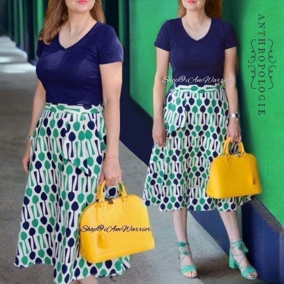 Anthropologie NWT Eva Franco repeating spoon print a-line midi skirt @iamwarrior - Picture 3 of 12